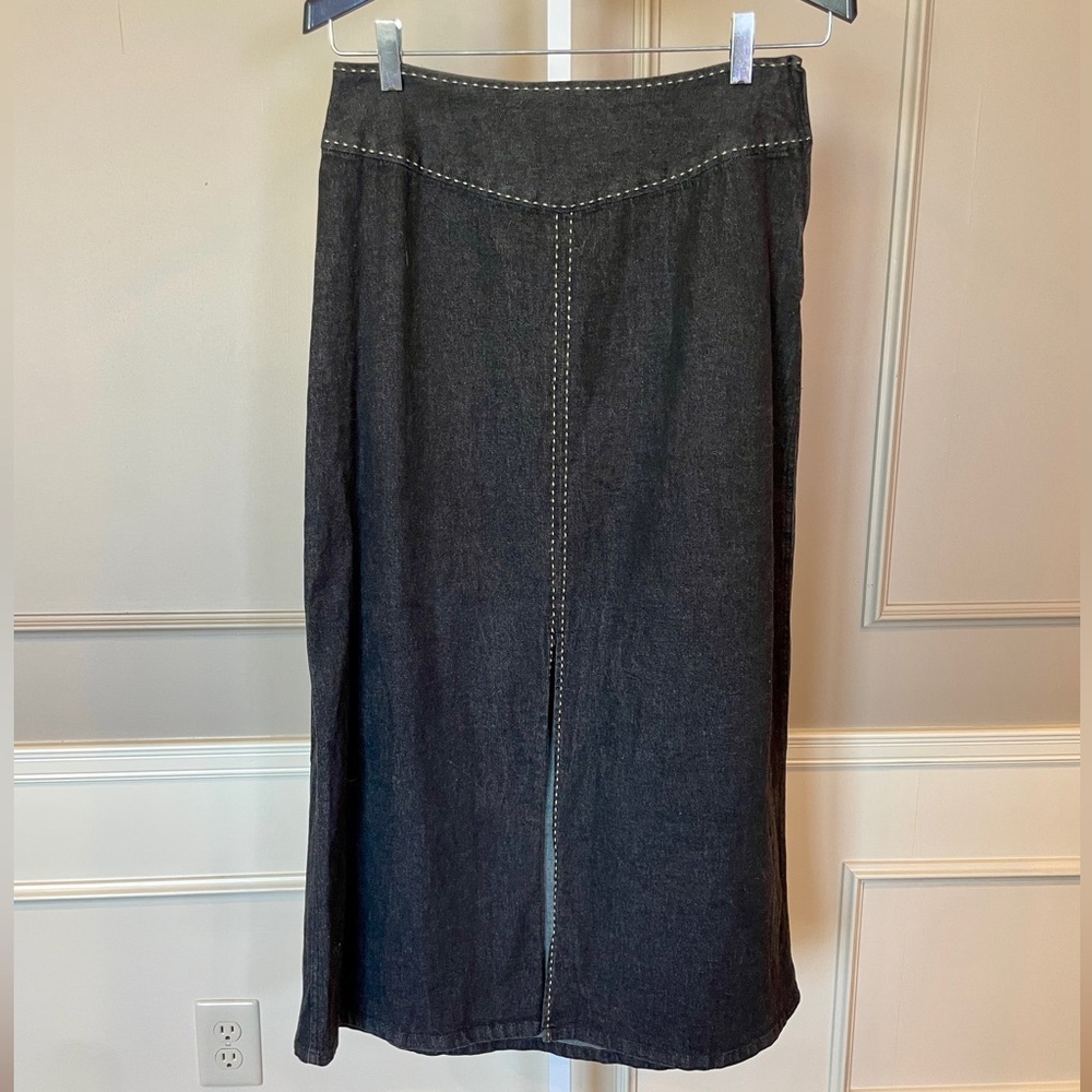 Vintage 90s Liz Claiborne Denim Maxi Skirt Charcoal Black Heathered White Stitch